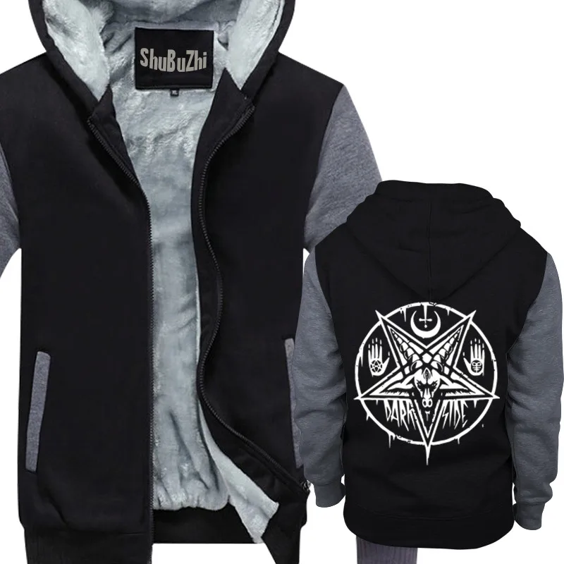 black grey hoodie PENTAGRAM BAPHOMET Satan Swedish Music Group A metal nation winter thick jacket male coat sbz1099 - Цвет: black grey