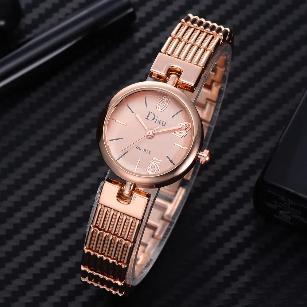 Часы Disu из розового золота женские Элегантные наручные часы на браслете со