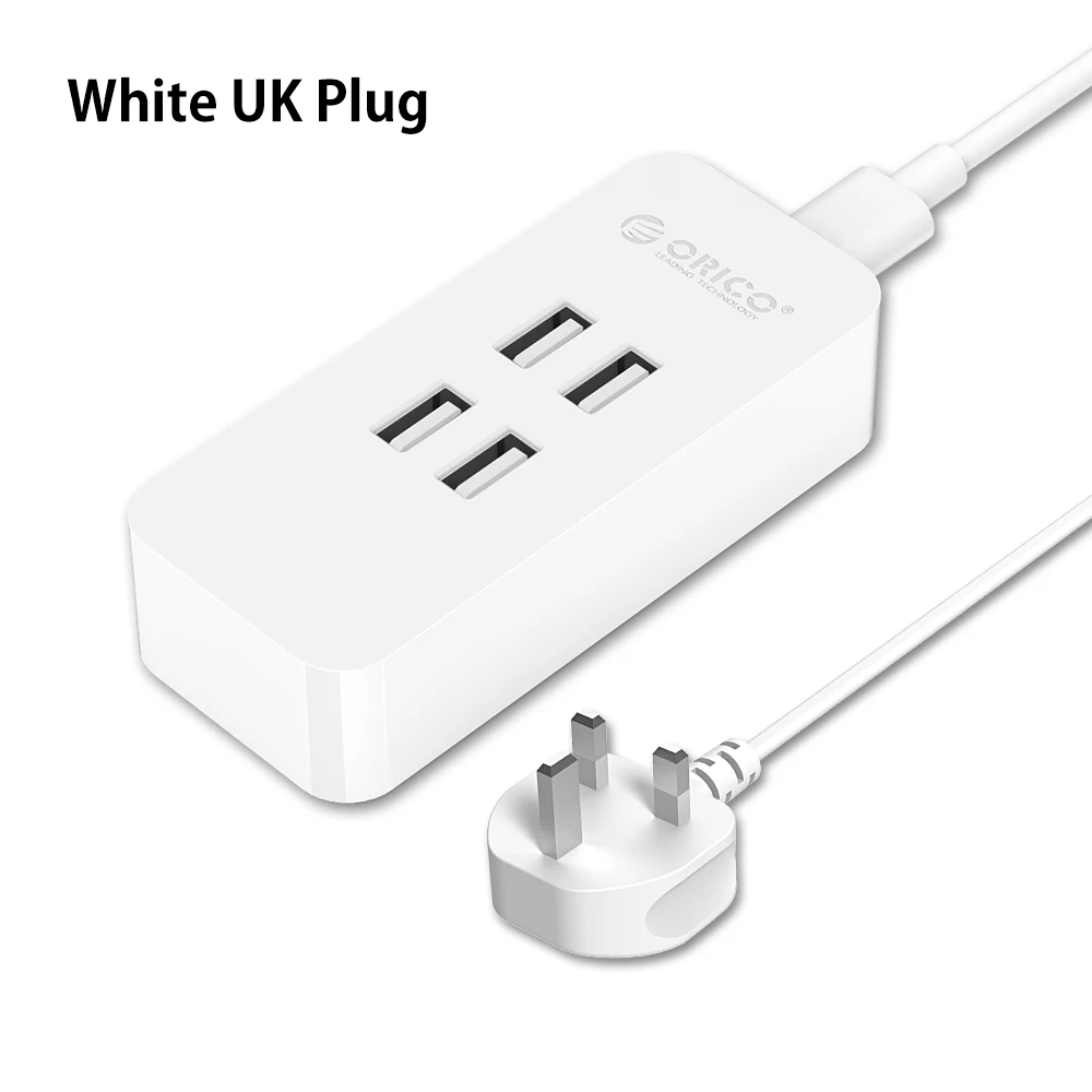 White UK ORICO DCV-4U 4 PortsUSB зарядное устройство мини умное зарядное устройство 5V2. 4A* 4 макс. Выход 20 Вт настольное зарядное устройство US/EU/UK/AU - Тип штекера: White UK