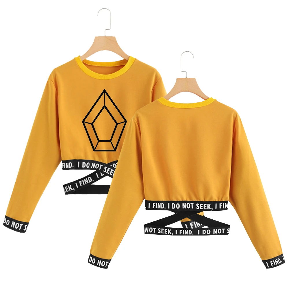 Женская футболка с пентагоном kpop хлопковая укороченная длинными рукавами в