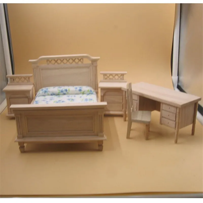wooden 1/12 миниатюрный кукольный домик DIY деревянная мебель игрушка для кукол имитационная кровать стол Ролевые Игры развивающие игрушки Детский подарок для девочек - Цвет: wooden