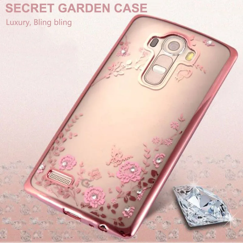 Beworlder For LG G3 Case Silicone Bling Diamond Secret Garden Rhinestone Soft TPU Gold Plating Phone Back Cover Transparent |