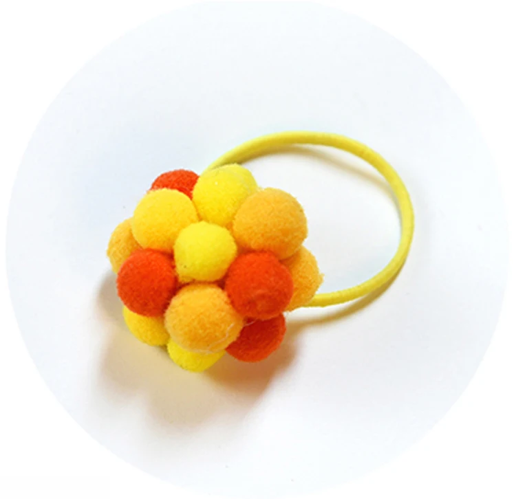 Цвет: желтый 1 pcs in Pack Cute Little Girls' Pompom Hair Ties Ball Elastic Hair Band for kids Girls Hair Ropes Hair Accessories handmade - Цвет: Цвет: желтый