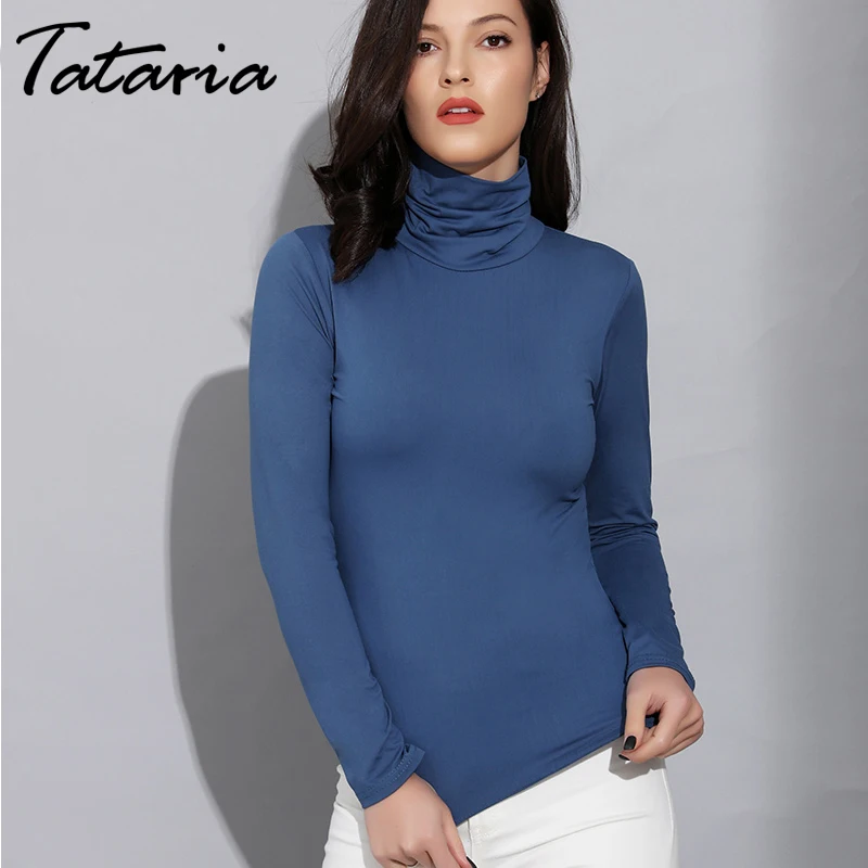 Tataria, цветная Базовая водолазка, Женская хлопковая футболка, тонкая, длинный рукав, футболки для женщин, весна размера плюс, женская футболка