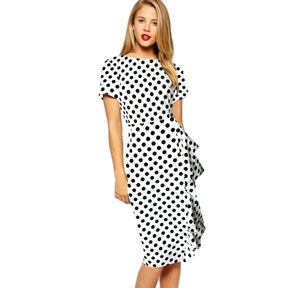 Женские Летние Элегантные вечерние повседневные облегающие платья в горошек