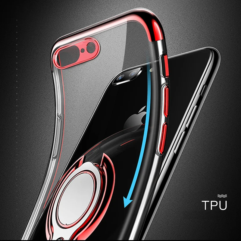 Ударопрочный чехол для iPhone 6 6s Plus + 5 5S SE тонкий мягкий ТПУ покрытие 360 кольцо
