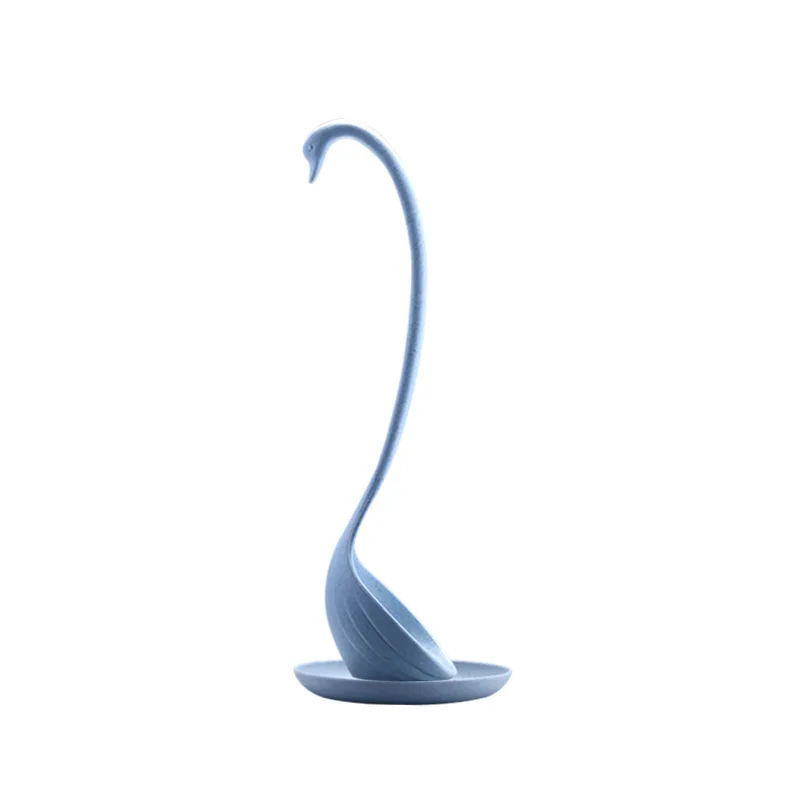 Blue Spoon Полезная кулинарная ложка Экологичная пшеничная соломинка материал Лебедь ложка, кухонная посуда Вертикальная длинная ручка суповая ложка с лотком - Цвет: Blue Spoon