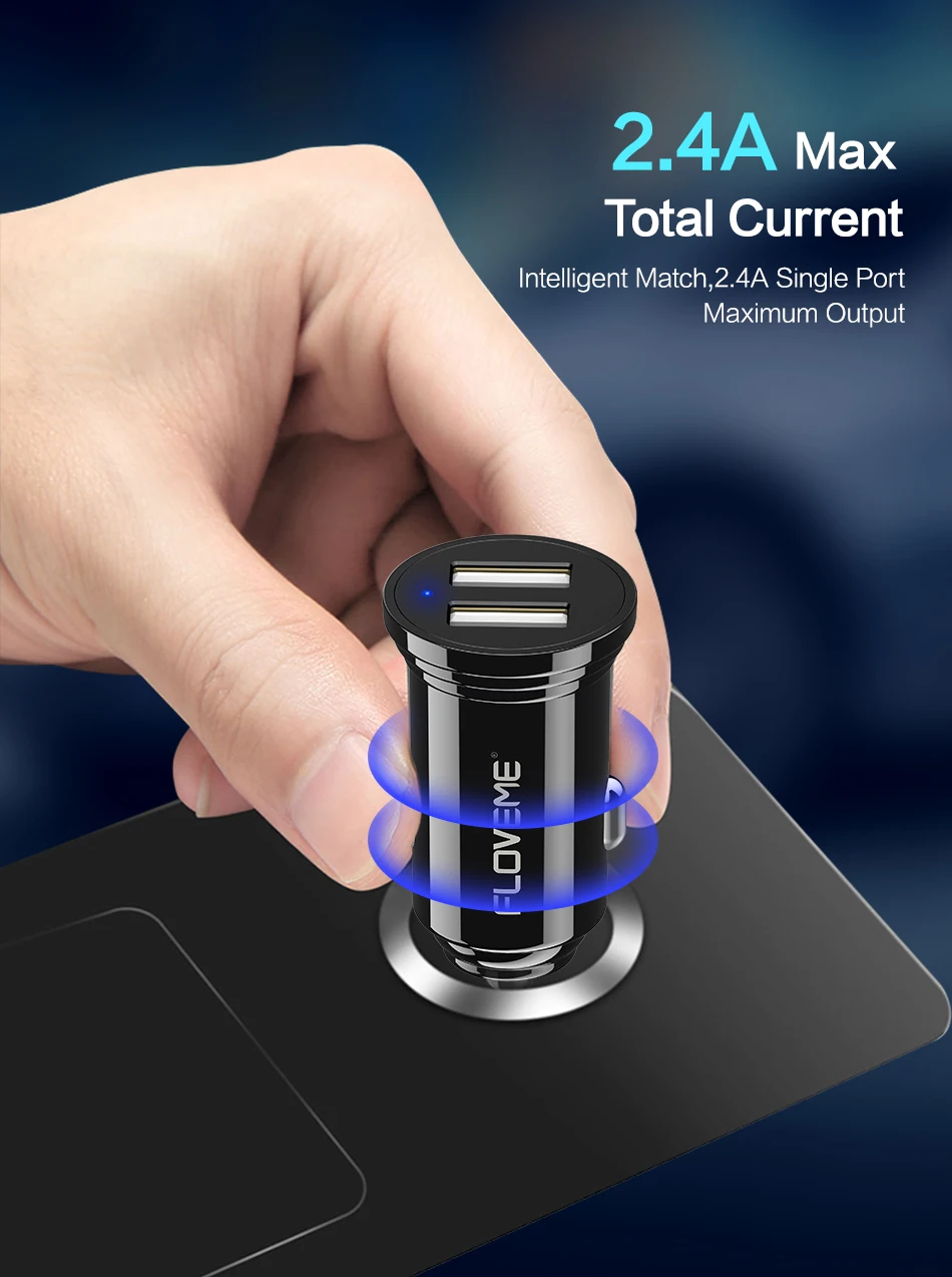 FLOVEME Dual USB Автомобильное Зарядное устройство 2.4A max автомобиль-Зарядное устройство мобильный телефон автомобильное USB Зарядное устройство Авто Зарядка для iPhone 6S samsung Xiaomi Tablet авто зарядка