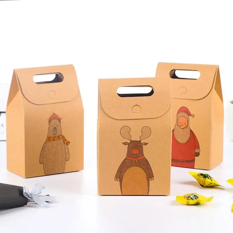 10 шт Красная рождественская вечеринка коробка для конфет с окном бумажная Санта Клаус Снеговик нуга коробка счастливый год сувениры Подарочная упаковка Сумки