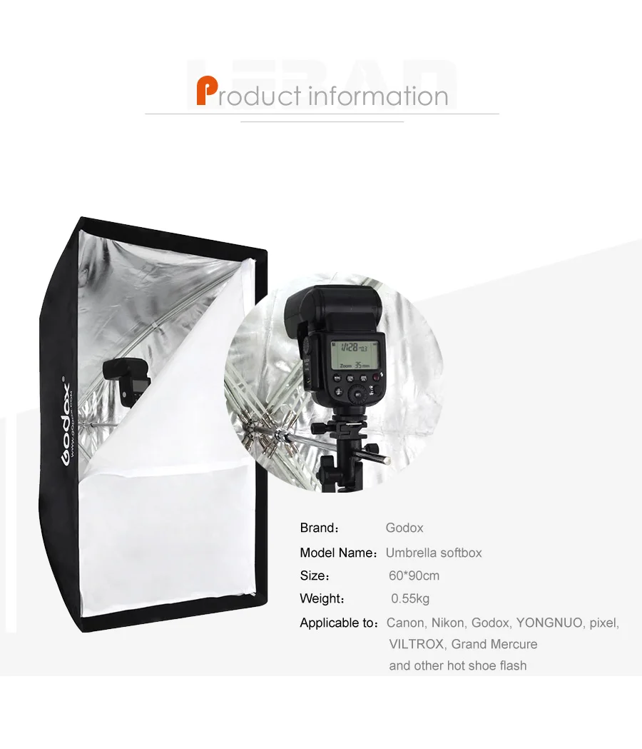 Godox 60 см x 90 см 24 дюйма x 35,4 дюйма прямоугольный Зонт софтбокс Brolly отражатель для строб студия вспышка Speedlight фотографии