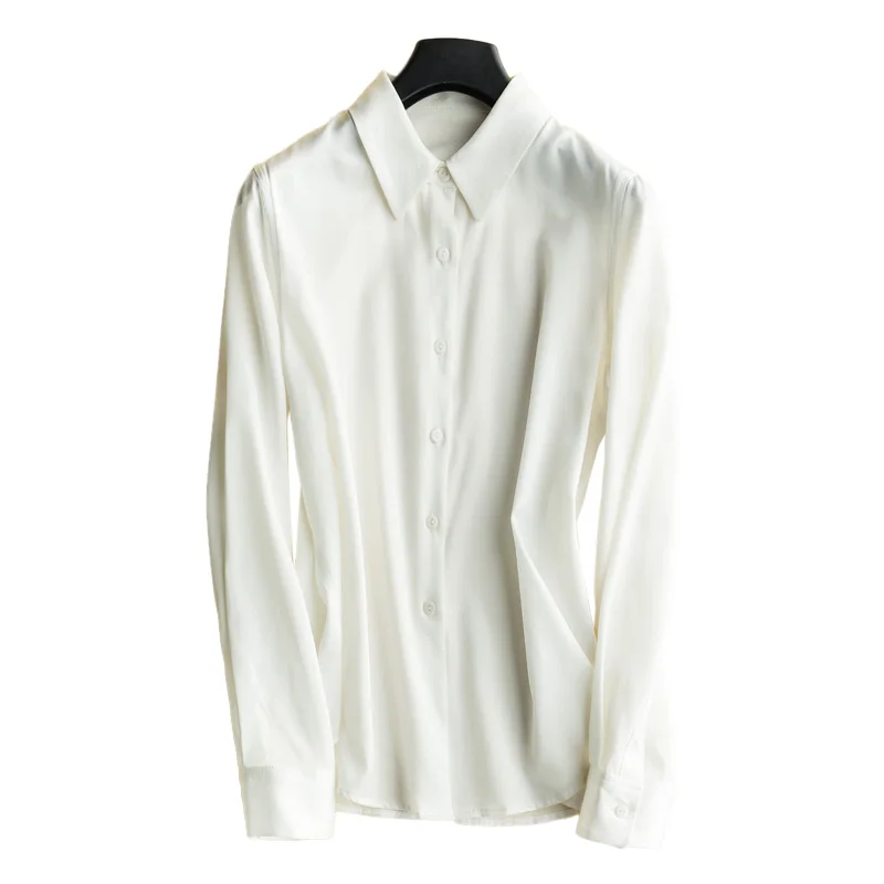 2020 Spring Satin Silk Turn-down Collar Long Sleeves OL Ladies Shirt Women Solid Comfort Elegant 19 Momme Real | Женская одежда