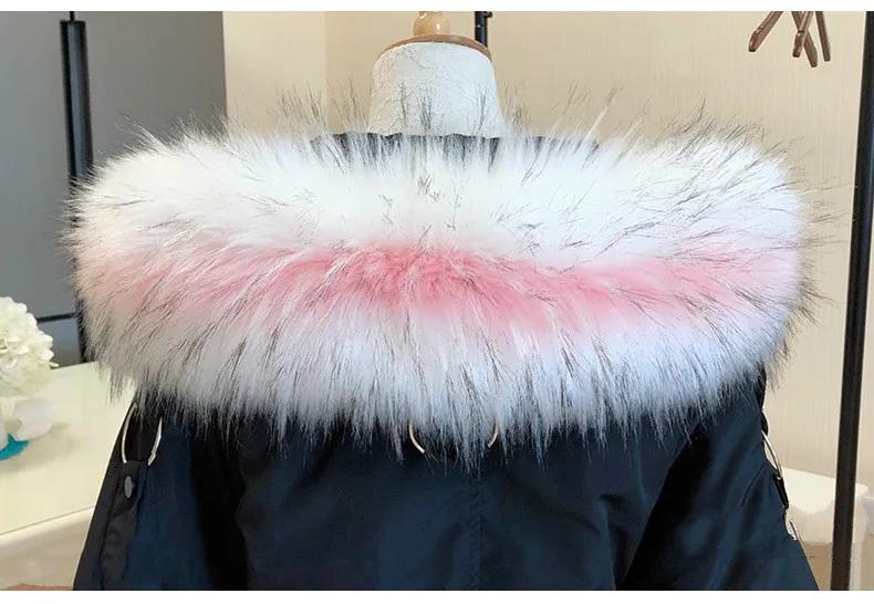 pink Цветной шарф из искусственного лисьего меха, норковый воротник для женщин, женское пушистое теплое пальто большого размера, большой капюшон, зимний воротник, теплый синий, красный - Цвет: pink