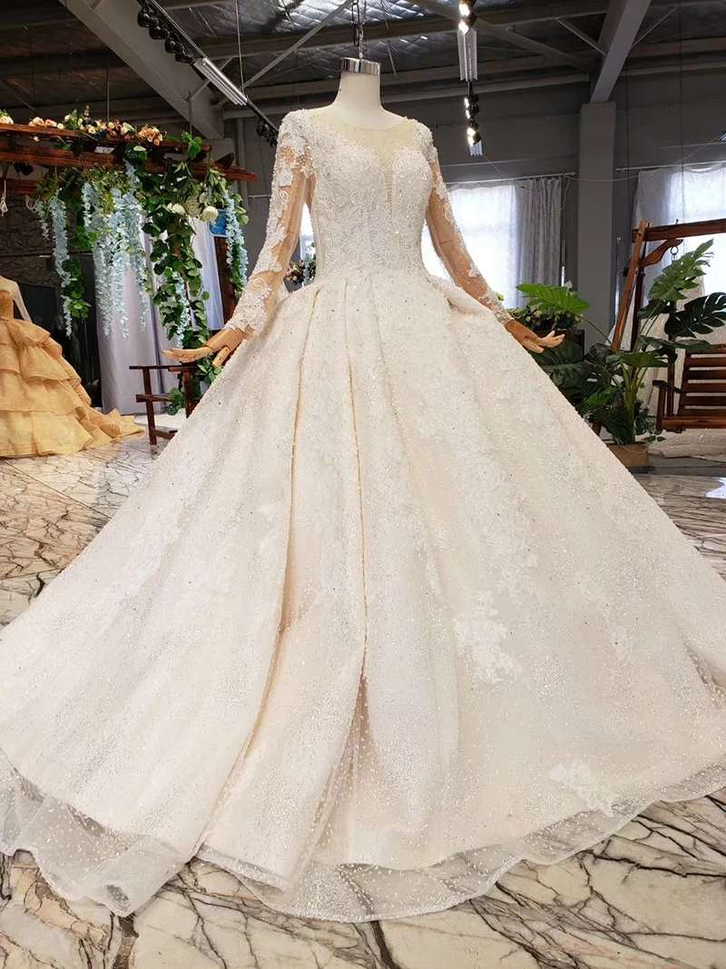 HTL519 свадебное платье с длинными рукавами простое круглым вырезом и пуговицами на