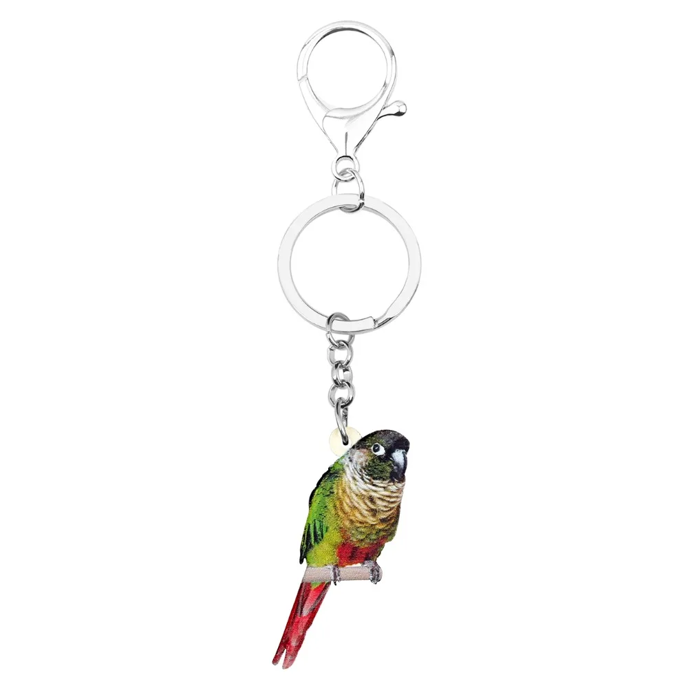 Bonsny акриловый зеленый cheek Conure Bird брелок для ключей кольца модные ювелирные