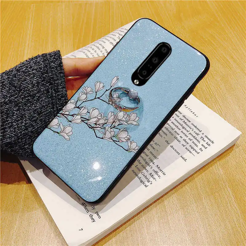 with finger ring 1 Цветочный блестящий чехол для телефона OnePlus one plus 7 pro 6 6T 5 5T ремешок для браслета держатель для кольца на палец мягкая задняя крышка Coque Fundas - Цвет: with finger ring 1