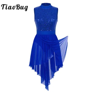 Женский гимнастический купальник с блестками, без рукавов