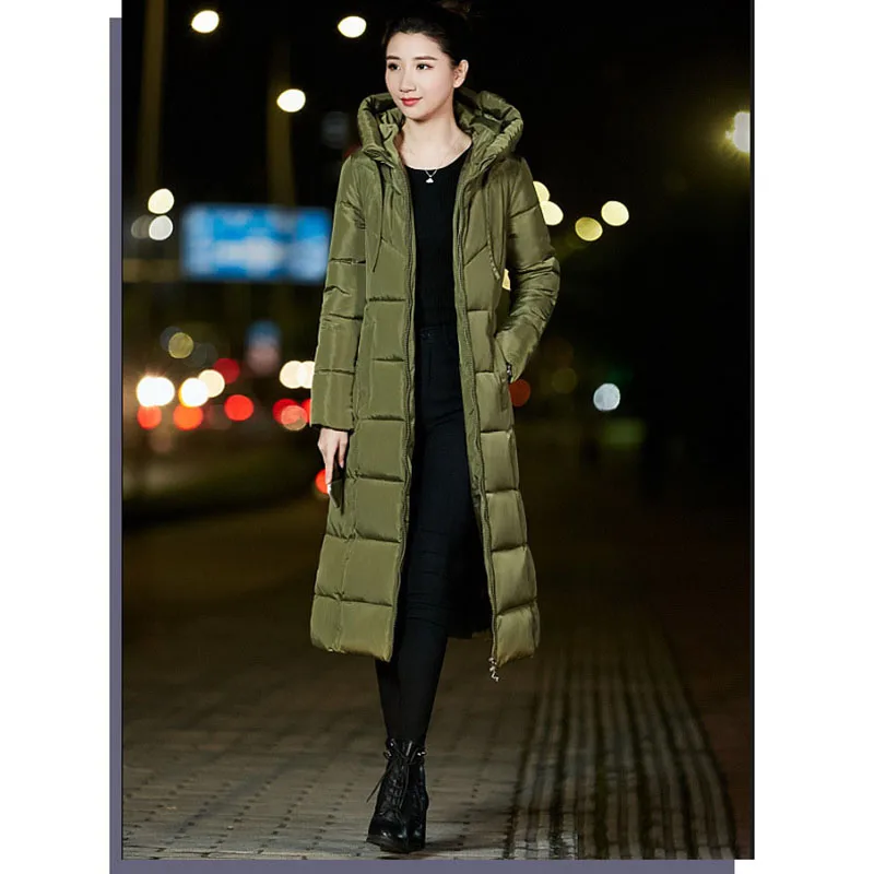 Army Green Зимняя куртка, Женская парка, пальто, плюс размер, M-6XL, модный пуховик, Длинная толстовка с капюшоном, толстая длинная куртка, женская одежда - Цвет: Army Green