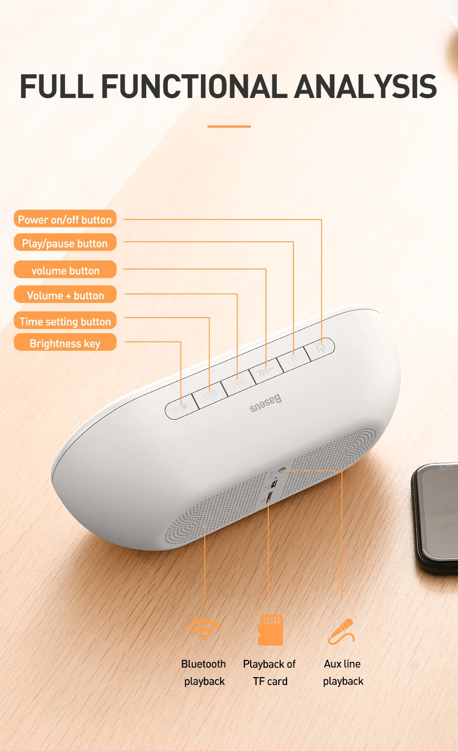 Baseus E09 Bluetooth динамик портативный мини беспроводной динамик стерео музыка объемный с Bluetooth TF FM AUX Play для мобильного телефона