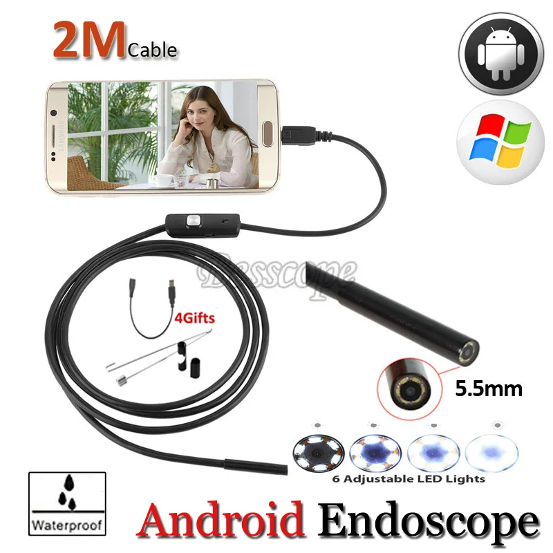 5 мм Len Android Micro USB эндоскоп Камера OTG Borescope 1 м 2 кабель IP67 Водонепроницаемый для
