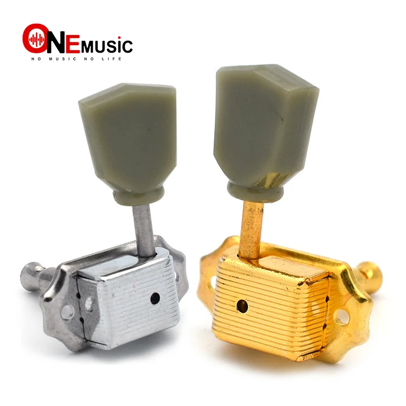 

Left and Right Hand Vintage Guitar Deluxe Locking String Tuning Pegs Machine Heads Greenish Button Chrome Golden