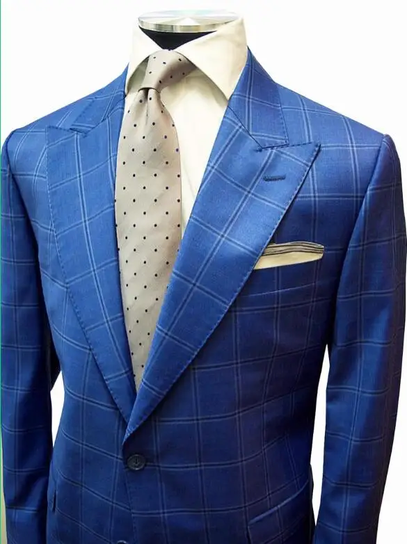 jacket pants Стиль, изготовленный на заказ, высокое качество, 150 s камвольная шерсть, синее стекло в клетку, мужской костюм для свадьбы, деловой повседневный костюм - Цвет: jacket pants