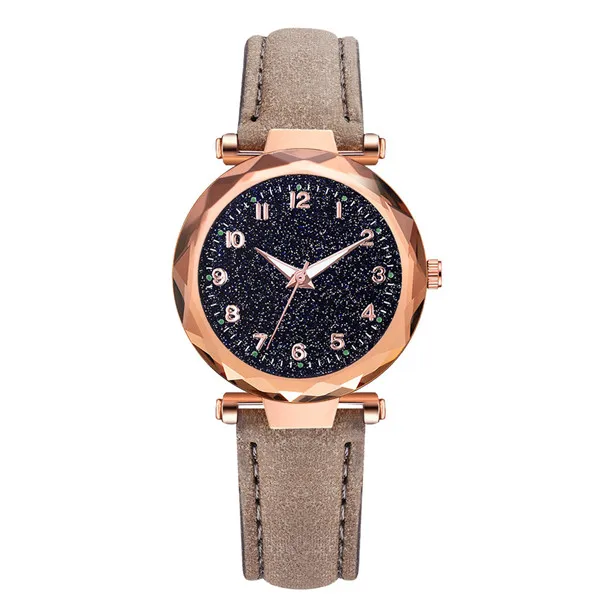 Beige Изысканные роскошные женские часы, модные женские часы под платье, звездное небо, циферблат, кожаный ремешок, кварцевые часы, женские часы montre homme - Цвет: Beige