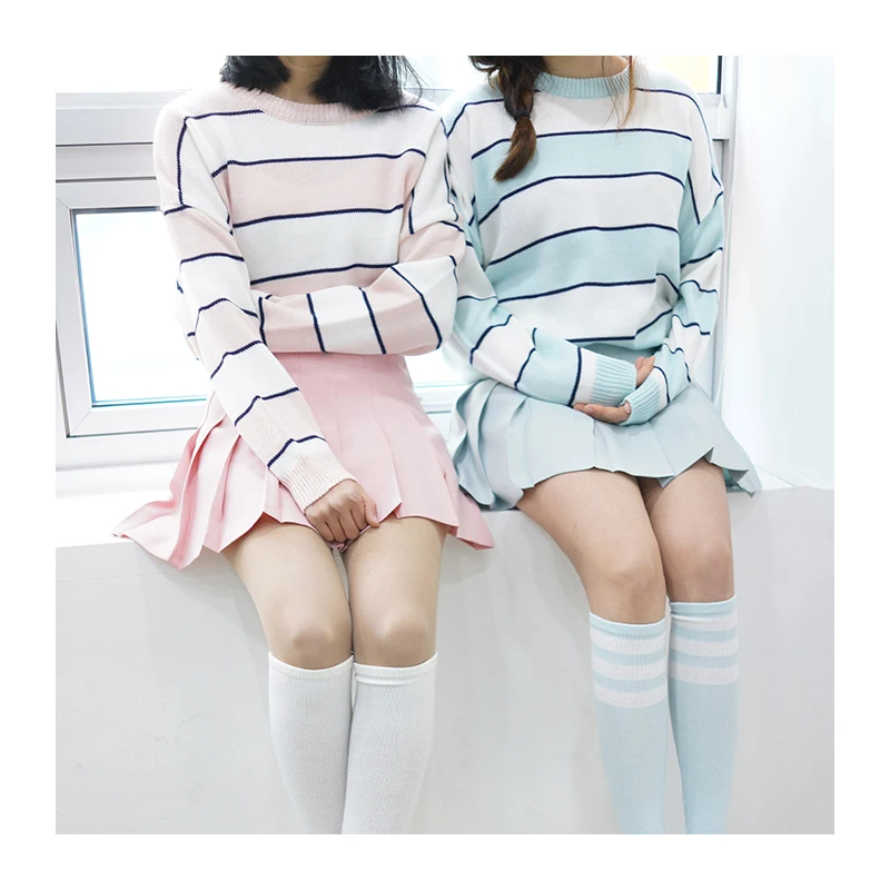 Женские свитера Kawaii Ulzzang зимние свободные в полоску женские корейские Harajuku