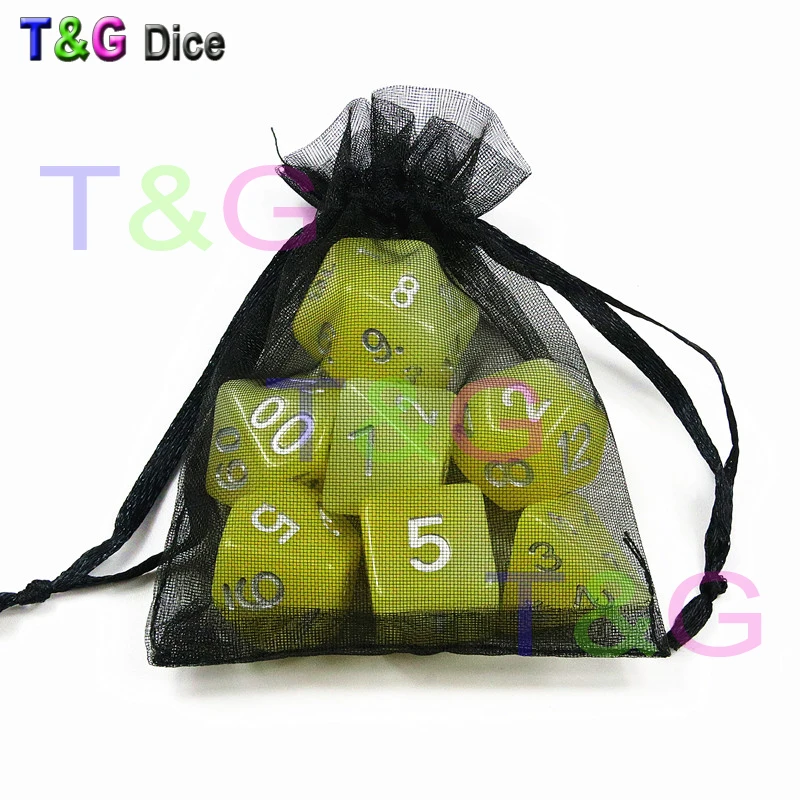 Набор кубиков с цифрами желтый цвет 7 шт./компл. D4 D6 D8 D10 % D12 D20 для DnD RPG настольной