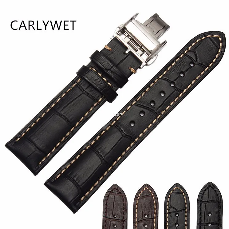 CARLYWET 18 19 20 21 22 мм Мужские и женские из натуральной телячьей кожи ручной работы черные коричневые наручные часы ремешок для Longines IWC Ролекс Rado