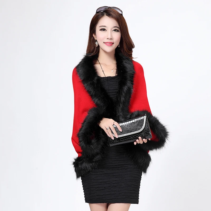 2015 осенние и зимние новые дамы элегантный меха мыс длинным рукавом летучие мыши