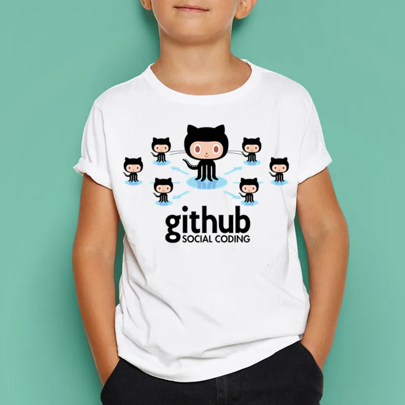 Детская футболка с надписью Geek Programmer Github Social Coding летние белые топы для мальчиков