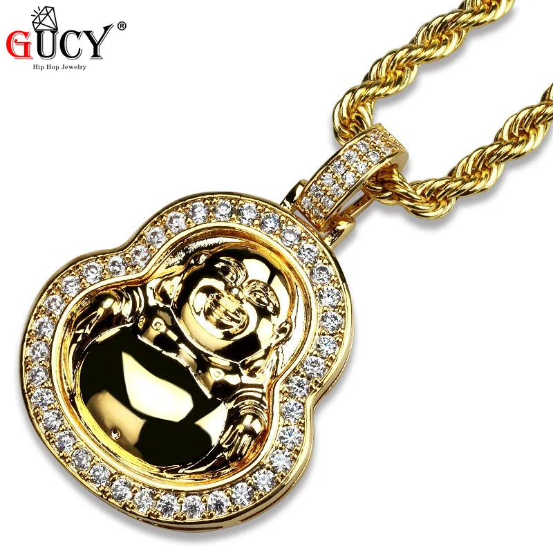 

GUCY Hip Hop Men's Buddha Pendant Necklace Micro Pave CZ Stones Maitreya Pendants Necklaces For Gift