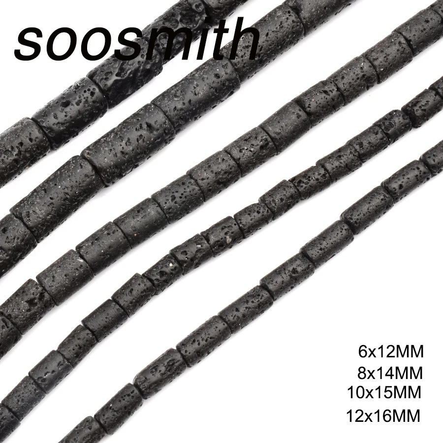 Soosmith Новые Модные цилиндрические черные лавовые бусины натуральные