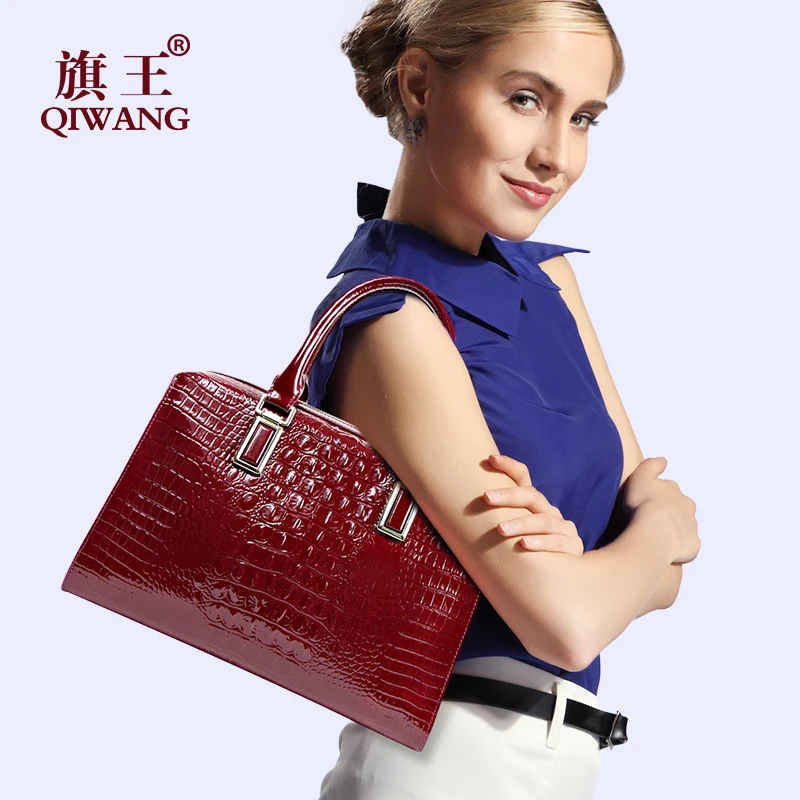 Женская сумка на плечо QIWANG из лаковой кожи с рисунком крокодила|leather handbags|cowhide leather