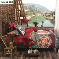 bohemian style bedding set floral printed bed linens twin queen king size 4pcs duvet cover flat sheet pillow case hot sale