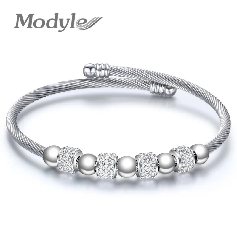 Браслеты Modyle женские из нержавеющей стали с белым фианитом модные ювелирные