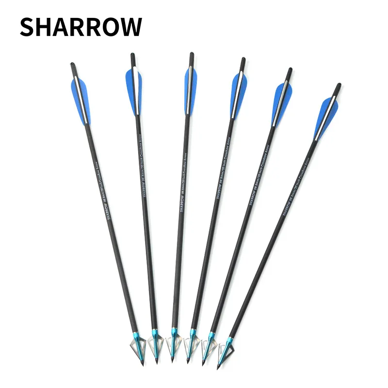 

6pcs 20inch Diameter 8.8 mm Archery Crossbow Arrow With 2inch Blue-white Feather And 100 Grain Arrowhead For Hunting Accessories