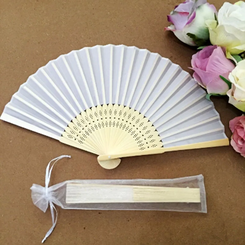 50 шт Элегантный белый складной Шелковый ручной вентилятор с органзой Подарочная