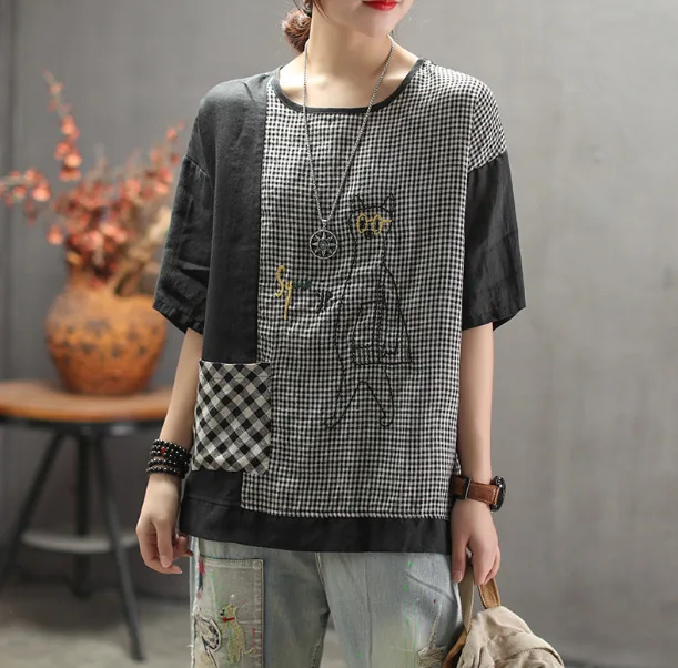 Летняя футболка женская в ретро стиле Свободные повседневные пуловеры с o