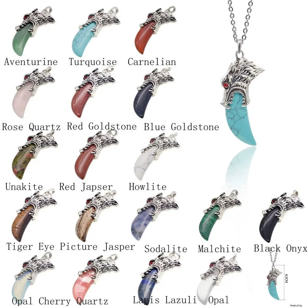 2018 сплав Волчья Голова натуральный камень кристалл кварца полумесяц зуб кулон