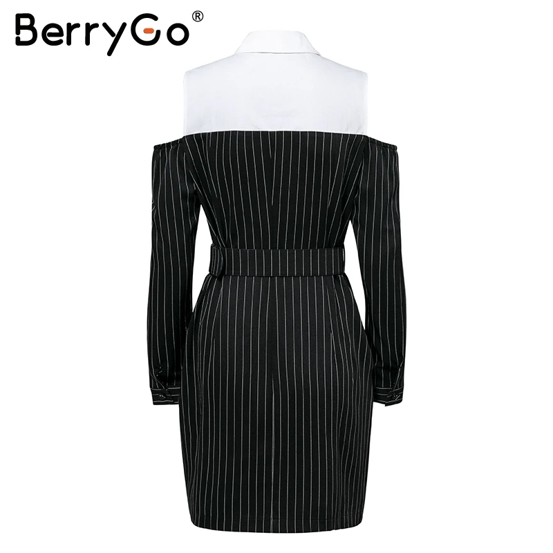 BerryGo офисные Короткие Блейзер Женщины платье в полоску Поддельные Комплект из