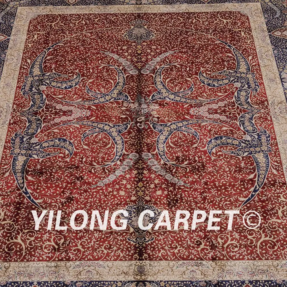 Yilong 8 'x 10' красный ручной УЗЕЛКОВЫЙ Тебризский шелковый ковер восточные