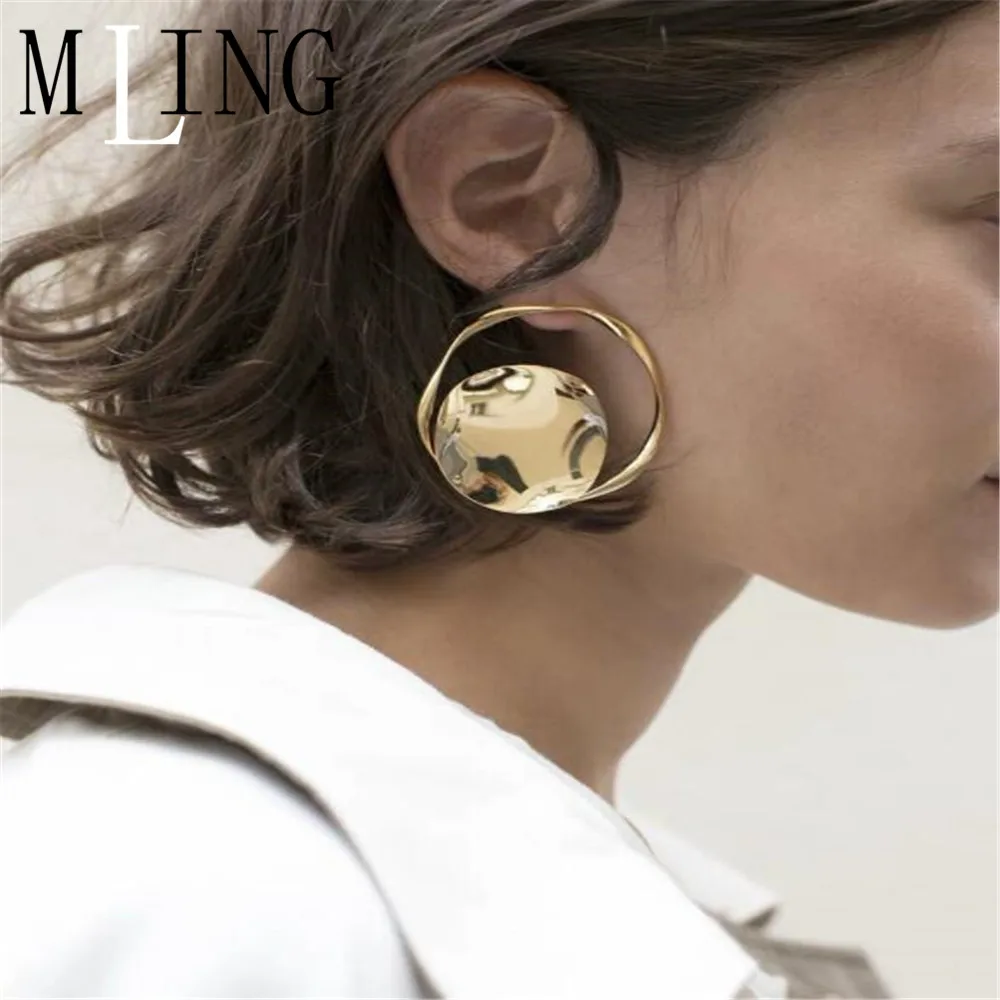 Женские винтажные сережки из Золотого Сплава MLING асимметричные круглые