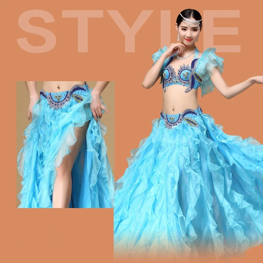 

Lady Belly Dancing Suit Top Skirt Girls Dance Wear New Belly Dance Skirt Suits Female Bra Full-skirted Dress Costume D0836