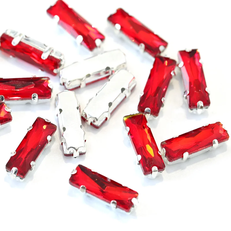 5X15mm 20 шт высокое качество прямоугольное стекло пришивные стразы с серебряными