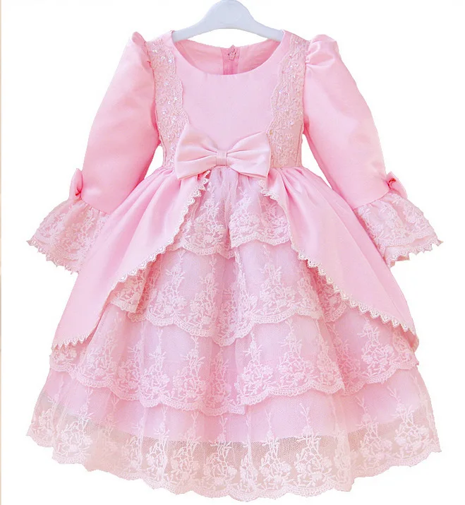 Осеннее платье с длинными рукавами в Южно-Корейском стиле для девочек розовая