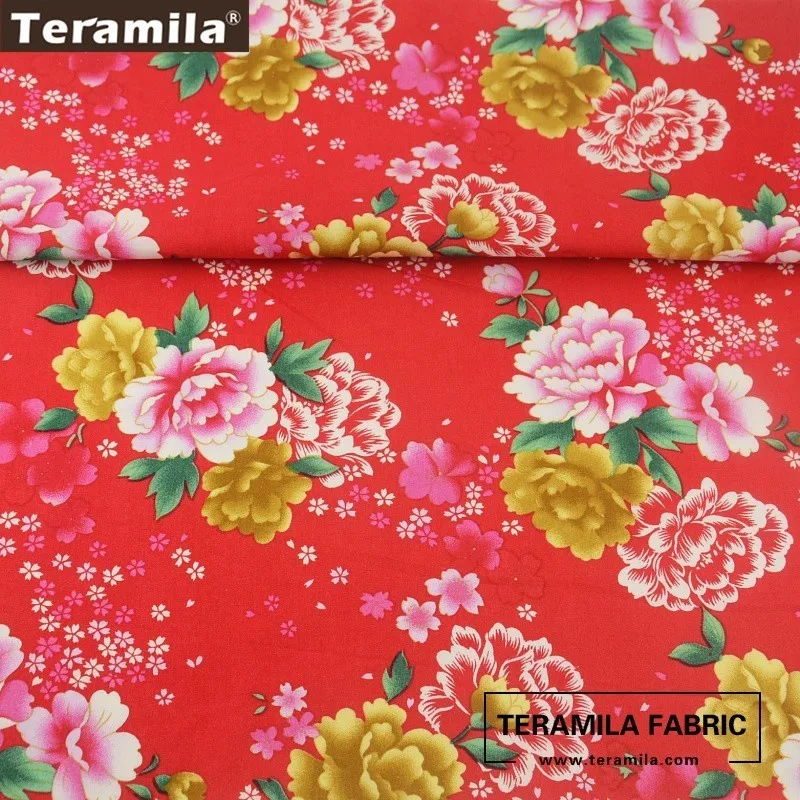 Teramila хлопок поплин Ткань Красный Жира четверти метра квилтинга печатных желтый и