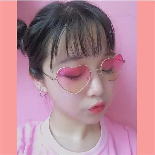Корейский ulzzang Ретро sudo в форме сердца очки выцветают цвет в форме сердца очки в форме сердца солнцезащитные очки для женщин