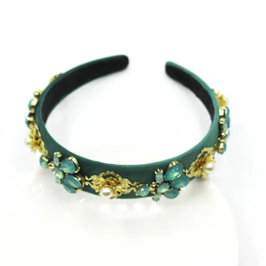 Ободок для волос с зелеными бриллиантами модный аксессуар в стиле барокко| |