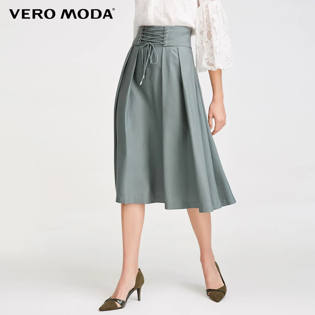 Vero Moda Новая женская плиссированная юбка на шнуровке с широким поясом и большим подолом | 318316541